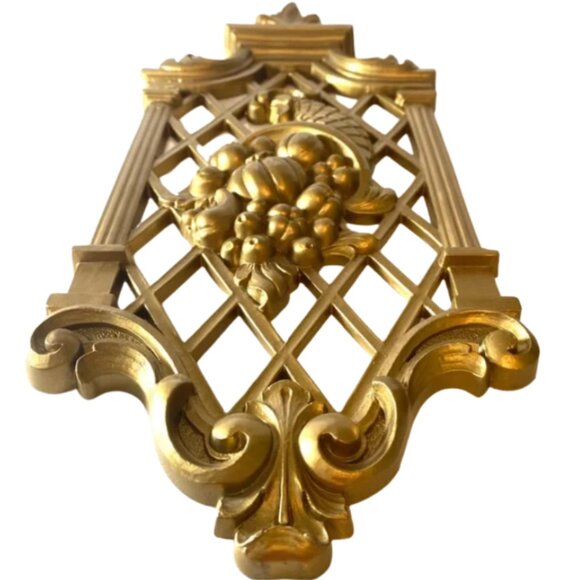 Vintage MCM Hollywood Regency Gold Wall Plaque Decor Wall Art - Picture 1 of 8